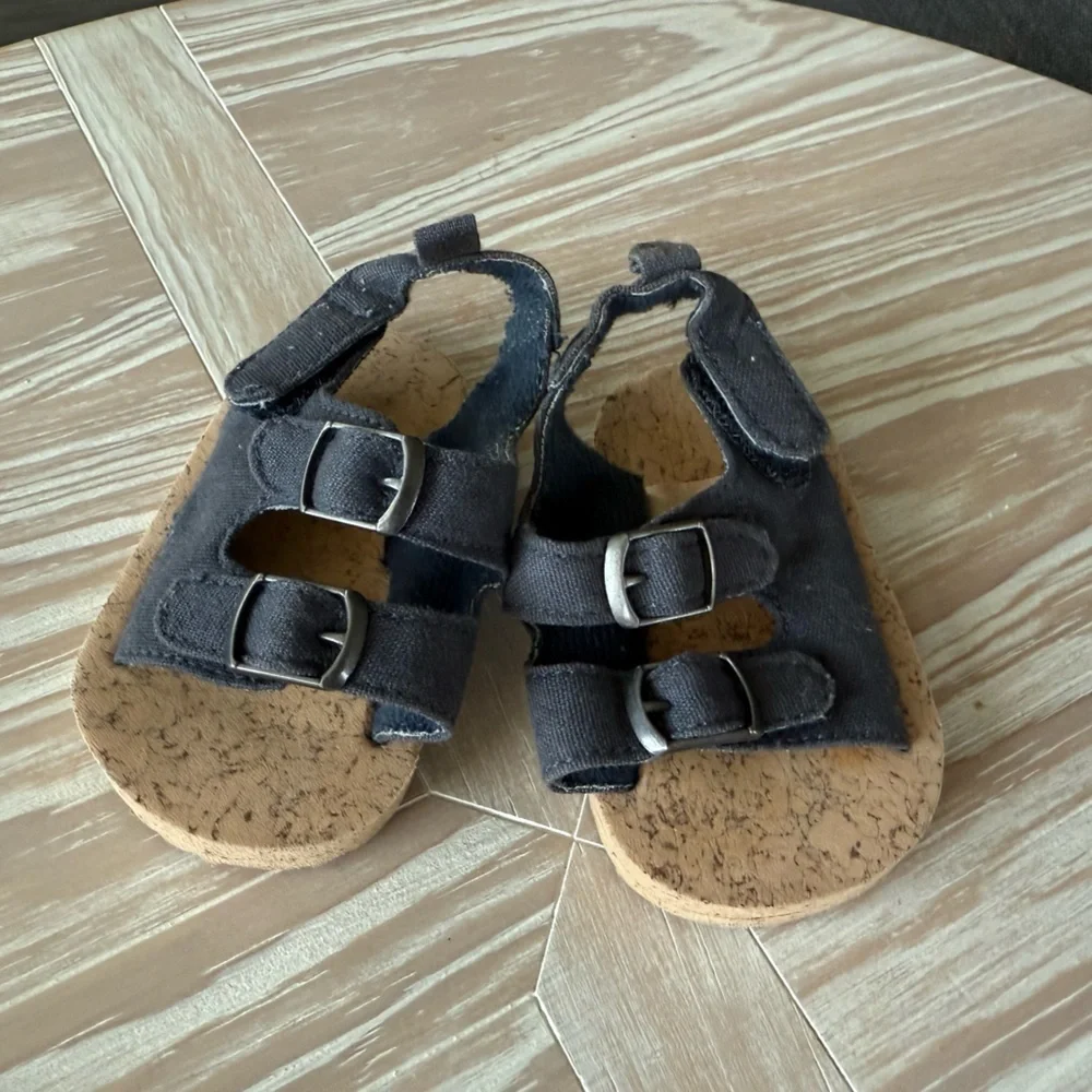 Carters|Gender neutral baby shoes,double strap navy denim style with buckle,0-3M